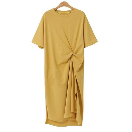 Loose Casual Long T-Shirt Dress with Knot Detail