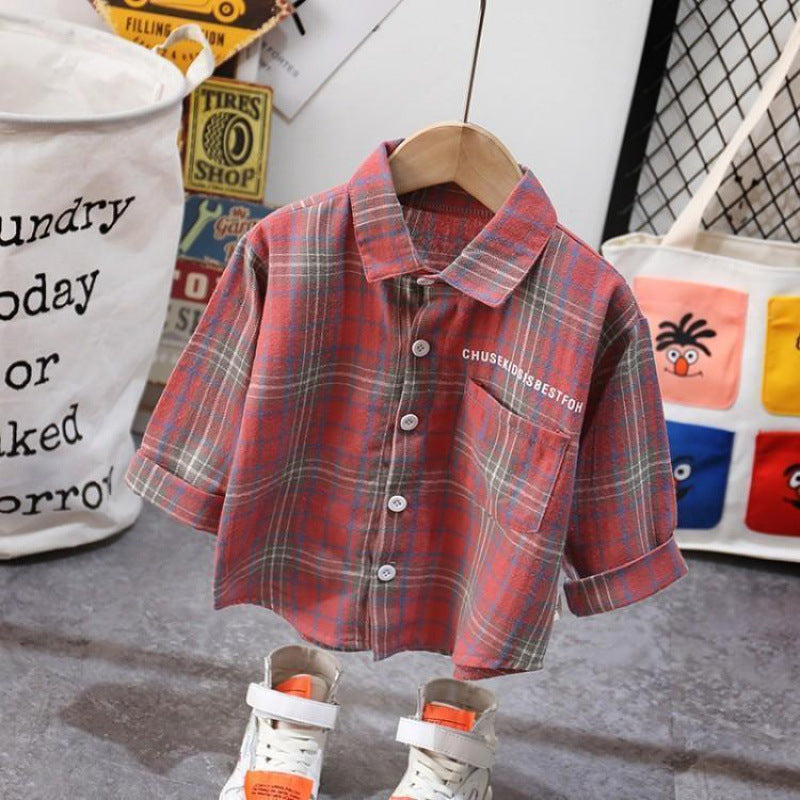 Boy's Long Sleeve Cotton Plaid Shirt