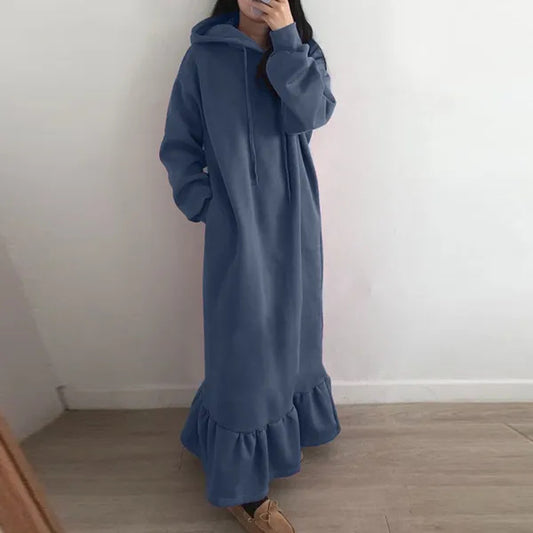 Women's Fleece-lined Hooded Loose Dress