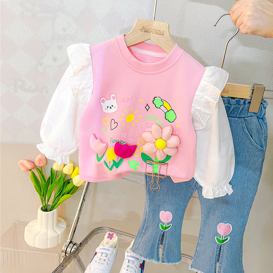 Baby Girls’ Lace Floral Top & Jeans Set