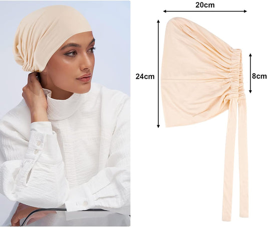 4 Pcs Women Hijab Undercap, Islamic Muslim under Hijab Cap Inner under Scarf Hat Turban with Tie Back Closure