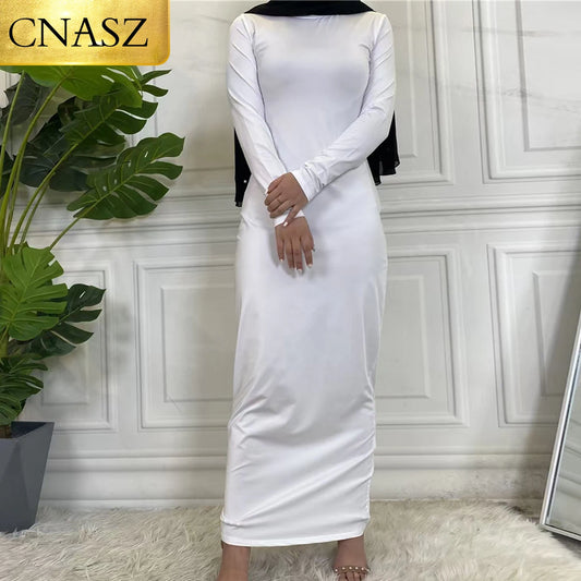 Summer Skirt for Ladies New Inner Dress Muslim Casual Dress for Women Clothing Islamic Abaya Long Sleeve Maxi Slim Inner Dress