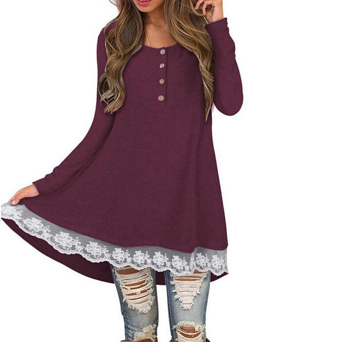 Lace Trim Long Sleeve Dress