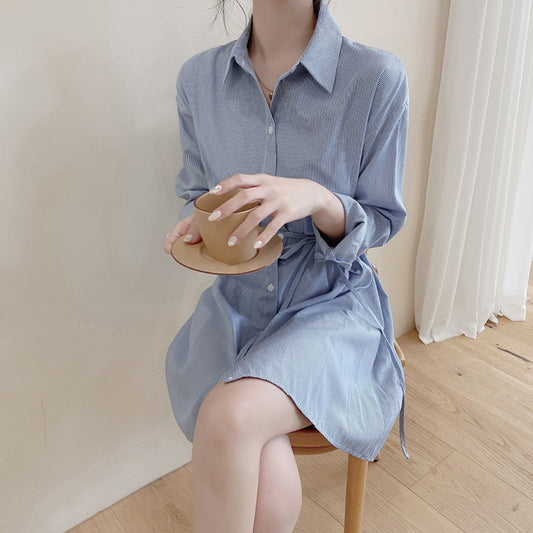 Mid-Length Striped Shirt Dress