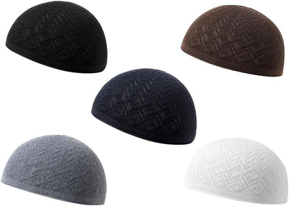 5Pcs Men'S Muslim Kufi Hat - Cotton Islam Prayer Cap, Muslim Crochet Hat, Islamic Gift for Ramadan