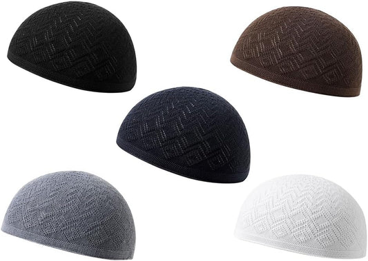 5Pcs Men'S Muslim Kufi Hat - Cotton Islam Prayer Cap, Muslim Crochet Hat, Islamic Gift for Ramadan