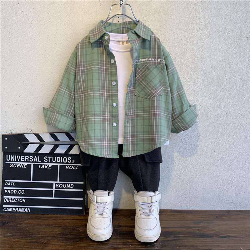 Boy's Long Sleeve Cotton Plaid Shirt