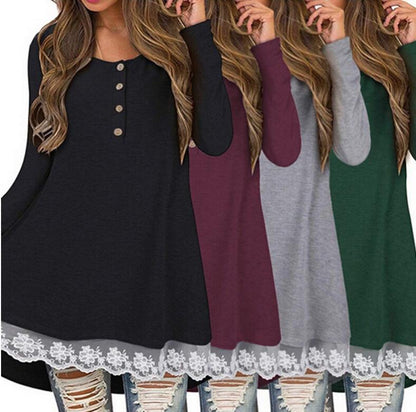 Lace Trim Long Sleeve Dress