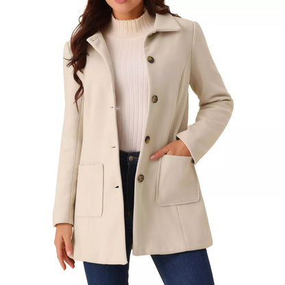 Seta T Women'S Winter Overcoat Mid-Long Casual Notch Lapel Single-Breasted Peacoat
