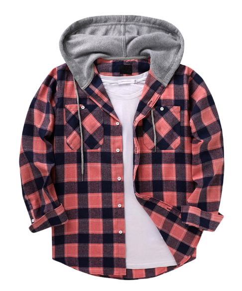 Hooded Plaid Long Sleeve Shirt Jacket