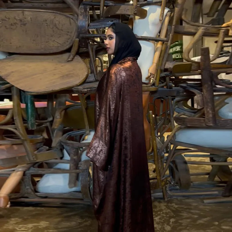 Elegant Bronzing Metallic Abaya Robe