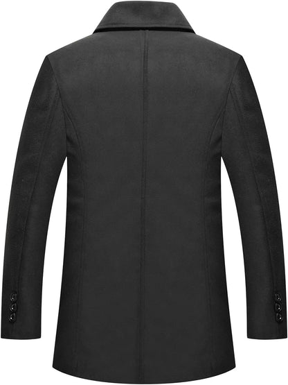 Men'S Classic Notched Collar Double Breasted Wool Blend Pea Coat