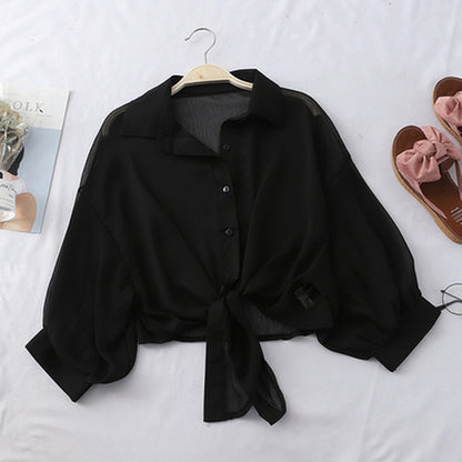 Elegant Women's Casual Chiffon Button-Up Shirt