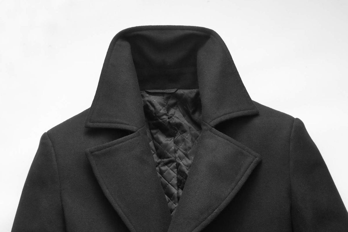 Men'S Classic Notched Collar Double Breasted Wool Blend Pea Coat