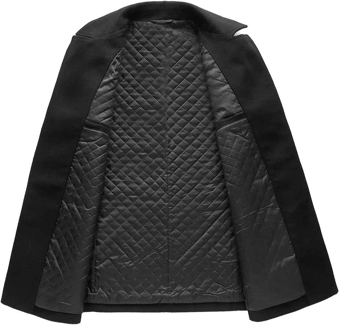 Men'S Classic Notched Collar Double Breasted Wool Blend Pea Coat