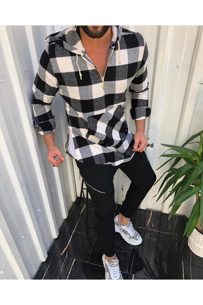 Hooded Plaid Long Sleeve Shirt Jacket