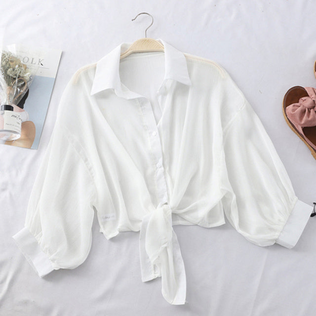 Elegant Women's Casual Chiffon Button-Up Shirt