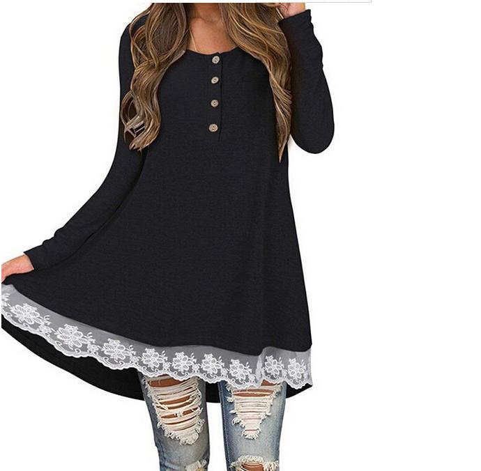 Lace Trim Long Sleeve Dress