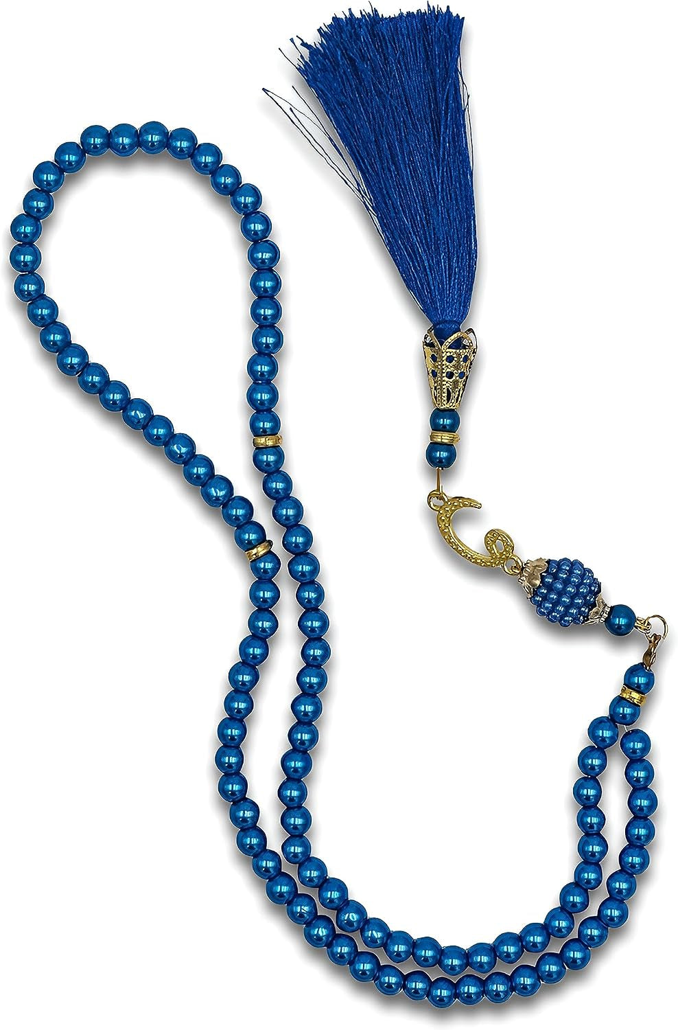 Muslim Prayer Rug, 99 Prayer Beads and Prayer Cap Included, Prayer Mats Muslim for Praying Men, Women, and Kids, Prayer Set, Prayer Rugs Islam (Blue)