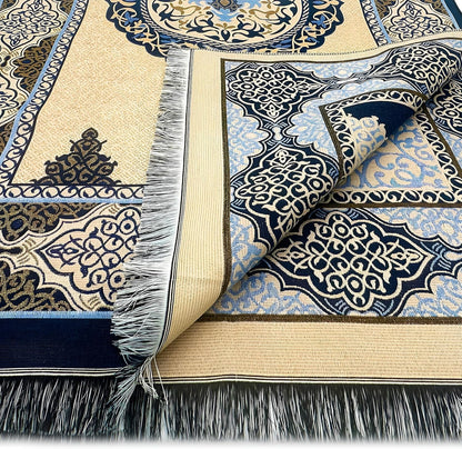 Muslim Prayer Rug, 99 Prayer Beads and Prayer Cap Included, Prayer Mats Muslim for Praying Men, Women, and Kids, Prayer Set, Prayer Rugs Islam (Blue)