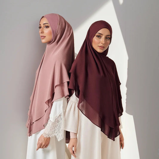 1Pc Double Layered Chiffon Ready to Wear Instant Hijabs Solid Headscarf Foulard Femme Musulman Shawl Wrap Bandana