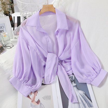 Elegant Women's Casual Chiffon Button-Up Shirt