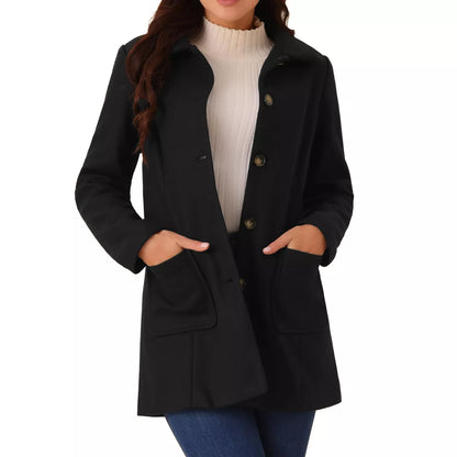 Seta T Women'S Winter Overcoat Mid-Long Casual Notch Lapel Single-Breasted Peacoat
