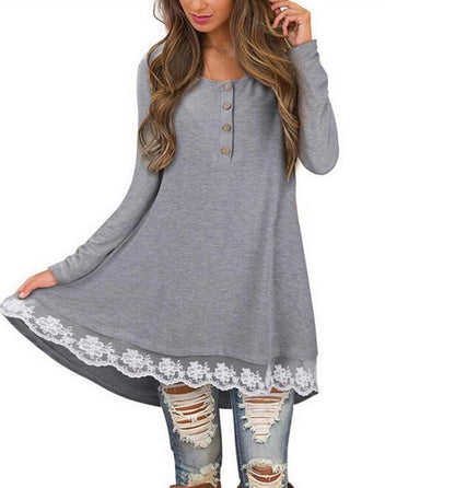 Lace Trim Long Sleeve Dress