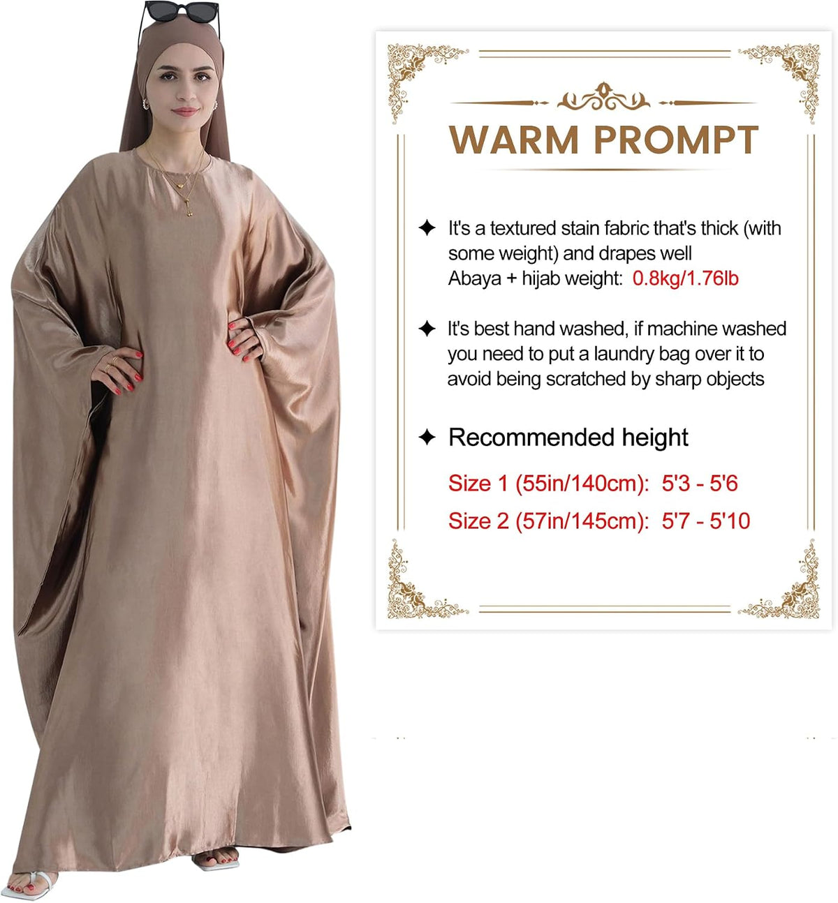 Abaya Muslim Dress Women Satin Prayer Dress Batwing Long Sleeve Middle East Arabian Robe with Hijab