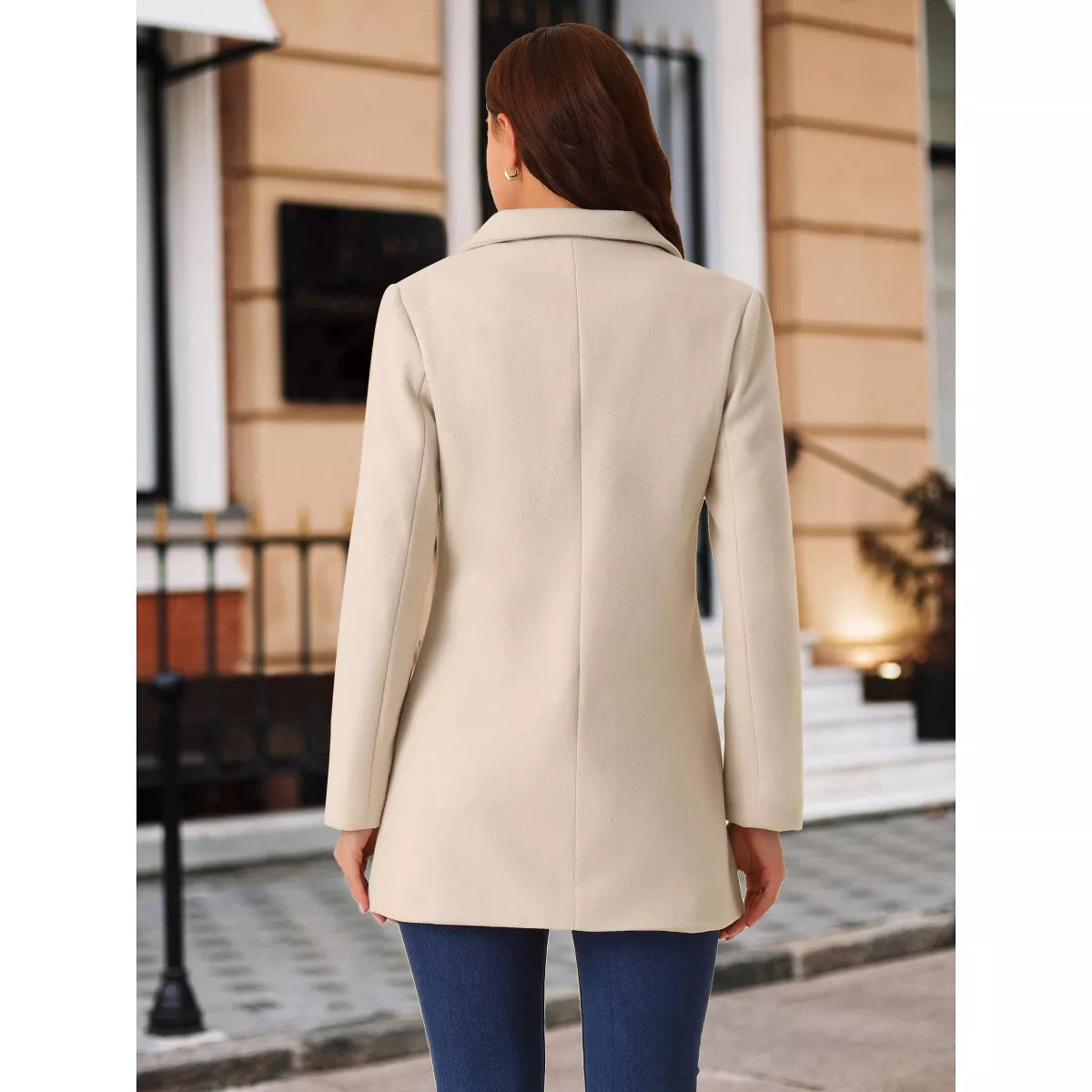 Seta T Women'S Winter Overcoat Mid-Long Casual Notch Lapel Single-Breasted Peacoat