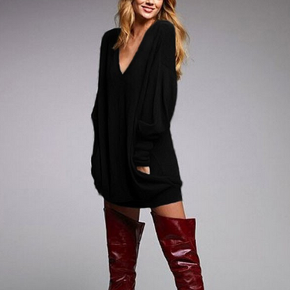 V-Neck Long Sleeve T-Shirt Dress
