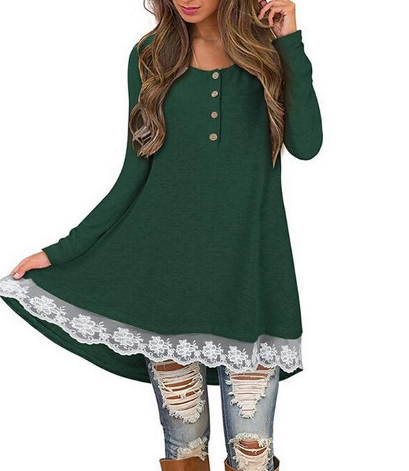 Lace Trim Long Sleeve Dress