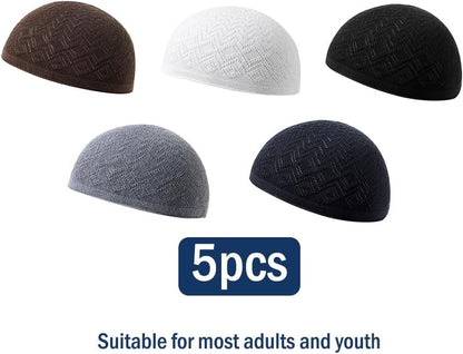5Pcs Men'S Muslim Kufi Hat - Cotton Islam Prayer Cap, Muslim Crochet Hat, Islamic Gift for Ramadan