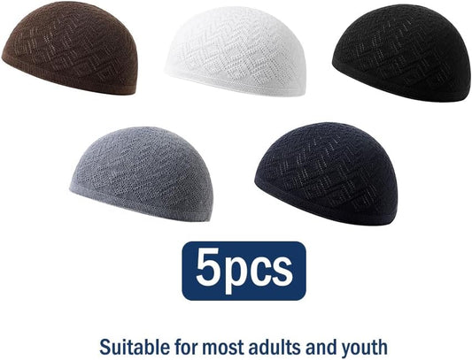 5Pcs Men'S Muslim Kufi Hat - Cotton Islam Prayer Cap, Muslim Crochet Hat, Islamic Gift for Ramadan