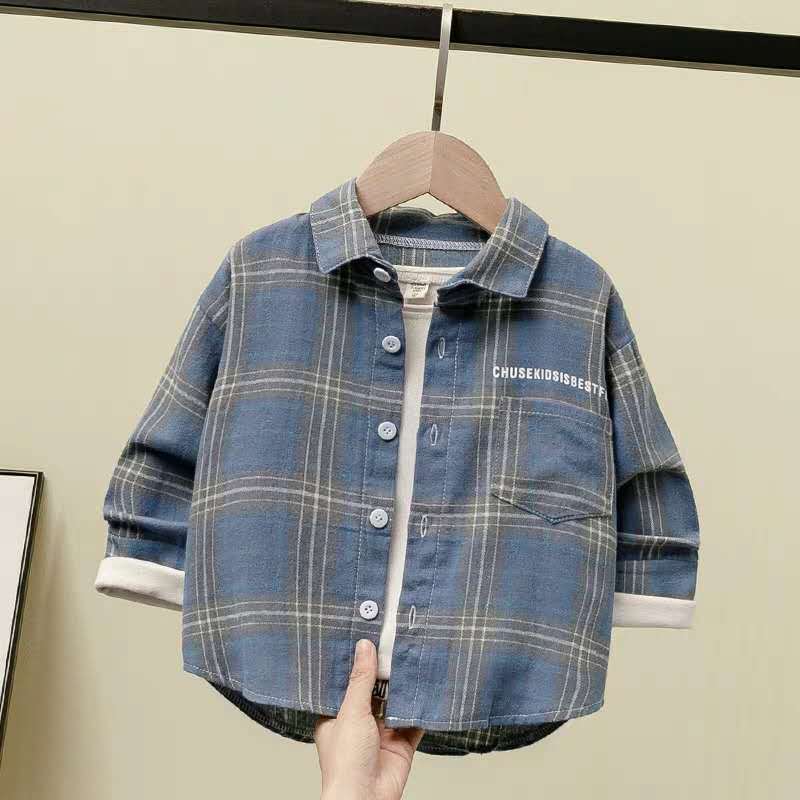 Boy's Long Sleeve Cotton Plaid Shirt