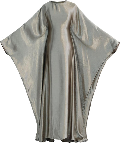 Abaya Muslim Dress Women Satin Prayer Dress Batwing Long Sleeve Middle East Arabian Robe with Hijab