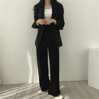 2026 Spring New Women'S Clothing Suit Jacket Casual Pants Set Wide Leg Suit Pants Elegant Office Lady Business Suit Set Blazers