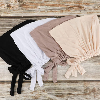 4 Pcs Women Hijab Undercap, Islamic Muslim under Hijab Cap Inner under Scarf Hat Turban with Tie Back Closure