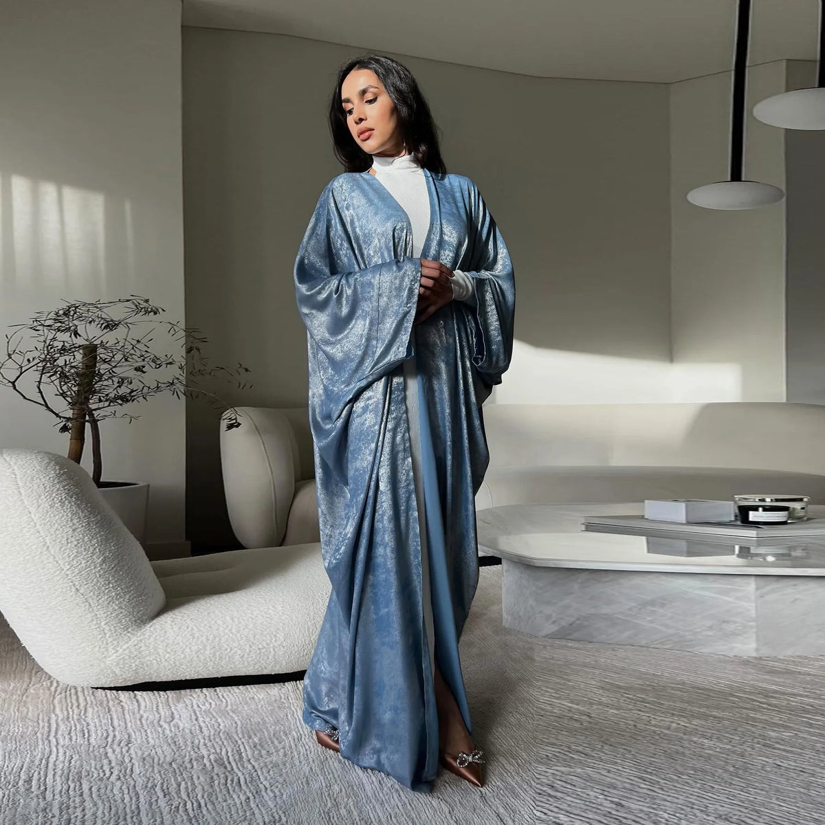 Elegant Bronzing Metallic Abaya Robe