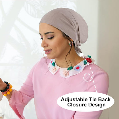 4 Pcs Women Hijab Undercap, Islamic Muslim under Hijab Cap Inner under Scarf Hat Turban with Tie Back Closure
