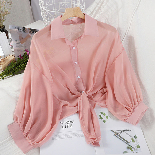 Elegant Women's Casual Chiffon Button-Up Shirt