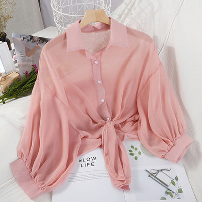 Elegant Women's Casual Chiffon Button-Up Shirt