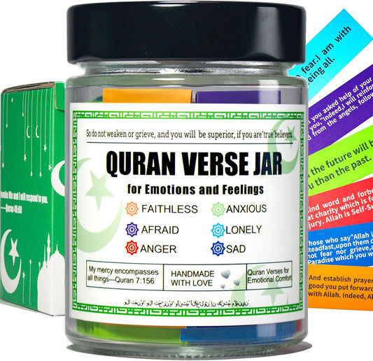 Quran Verse Jar for Spiritual Comfort, Islamic Gifts for Women Men Kids Muslim Friends, Ramadan Decorations, Ramadan Eid Gifts,Quran Prayers & Gratitude Verses in English, Islamic Decor