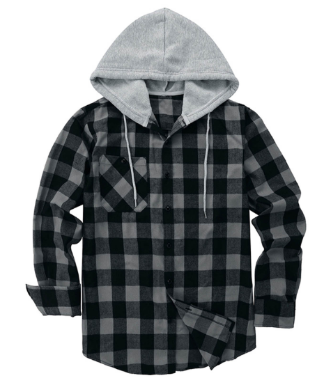 Hooded Plaid Long Sleeve Shirt Jacket