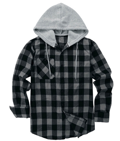 Hooded Plaid Long Sleeve Shirt Jacket