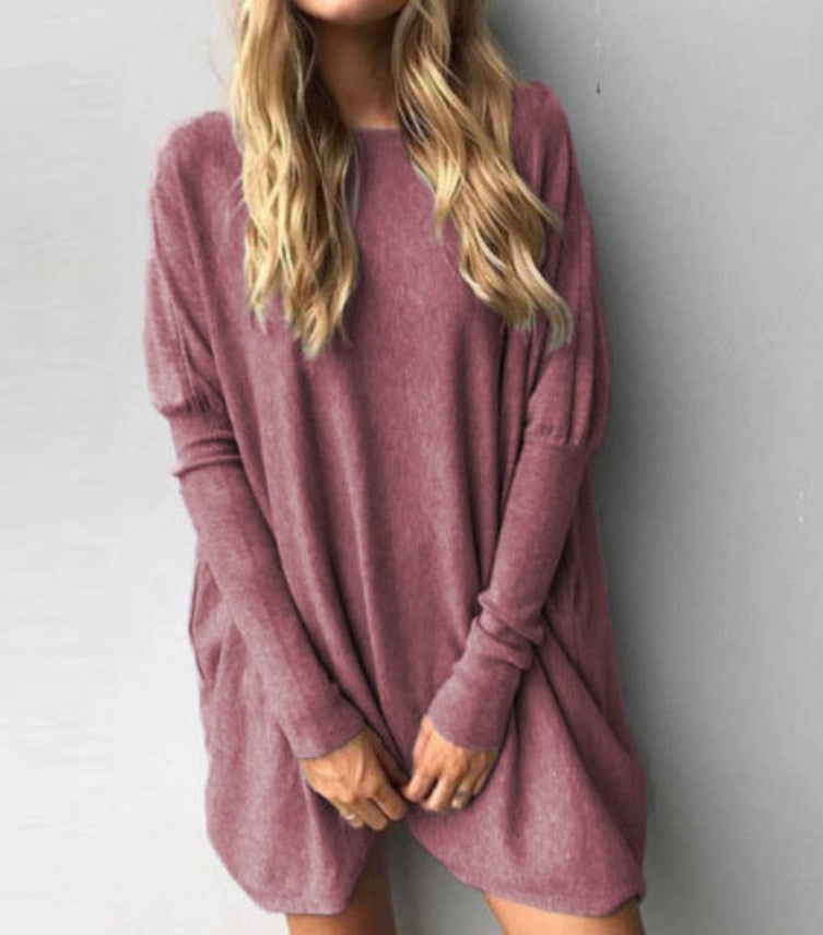 V-Neck Long Sleeve T-Shirt Dress