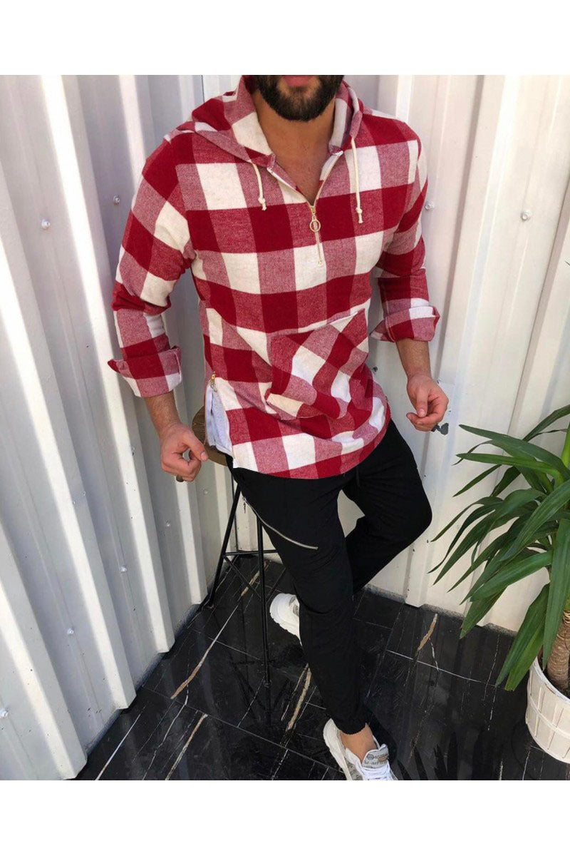 Hooded Plaid Long Sleeve Shirt Jacket