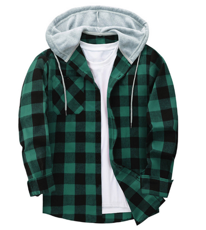 Hooded Plaid Long Sleeve Shirt Jacket