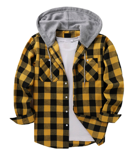 Hooded Plaid Long Sleeve Shirt Jacket