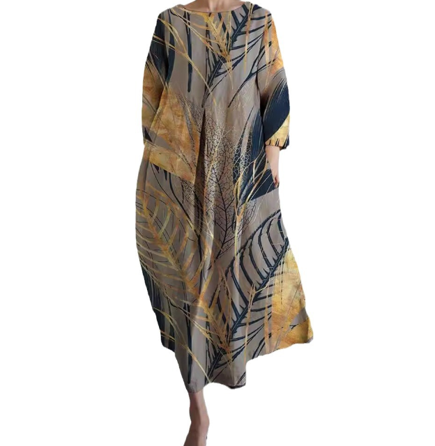 Loose Fit Round Neck Long Sleeve Dress